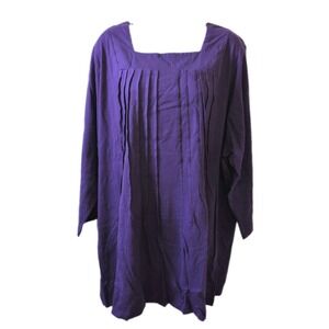 The Vermont Country Store Womens 3X Purple Pintuck  Tunic Blouse - New